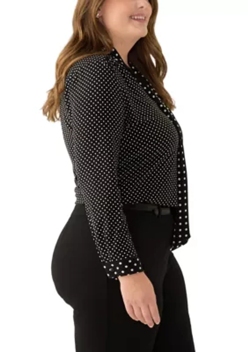 Plus Long Sleeve Mixed Media Printed Top