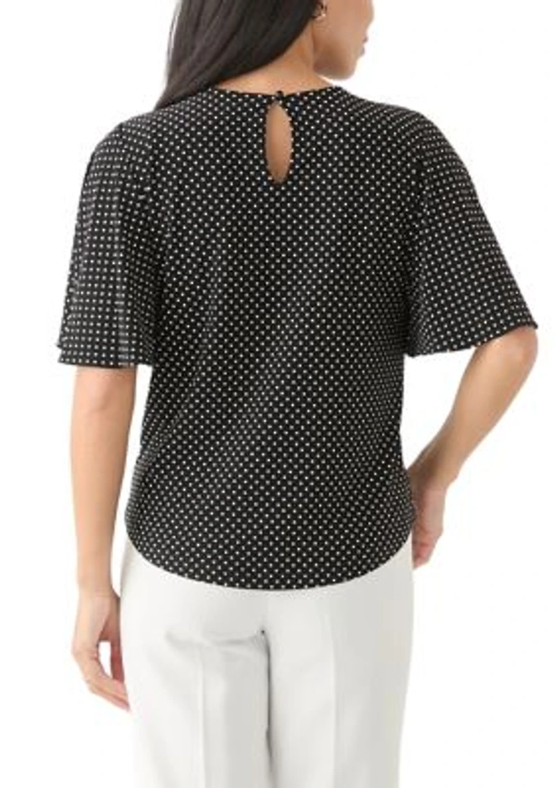 Petite Short Sleeve Pleat Neck Blouse