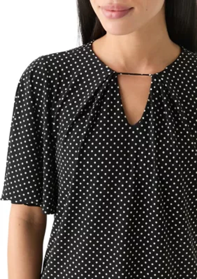 Petite Short Sleeve Pleat Neck Blouse