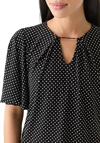 Petite Short Sleeve Pleat Neck Blouse