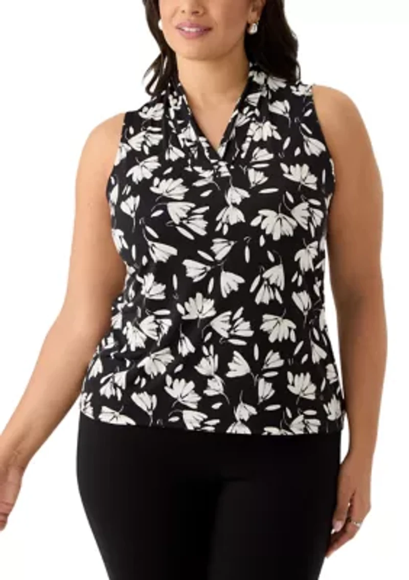 Plus Sleeveless Triple Pleat Top