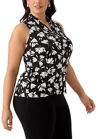 Plus Sleeveless Triple Pleat Top