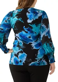 Plus Long Sleeve Printed Wrap Top