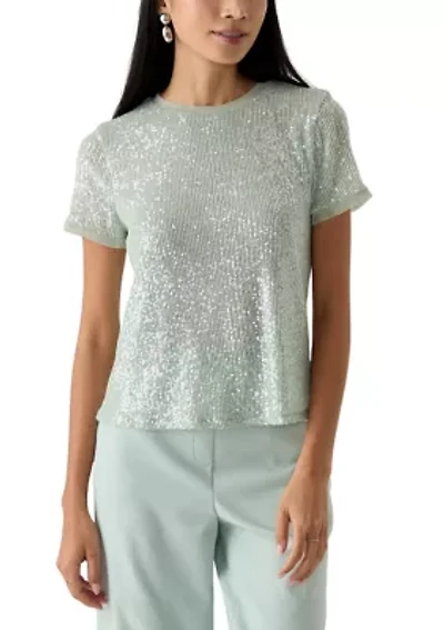 Petite Short Sleeve Sequin T-Shirt