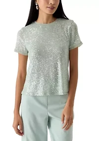 Petite Short Sleeve Sequin T-Shirt