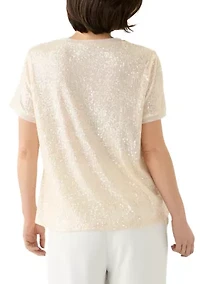 Petite Short Sleeve Sequin T-Shirt