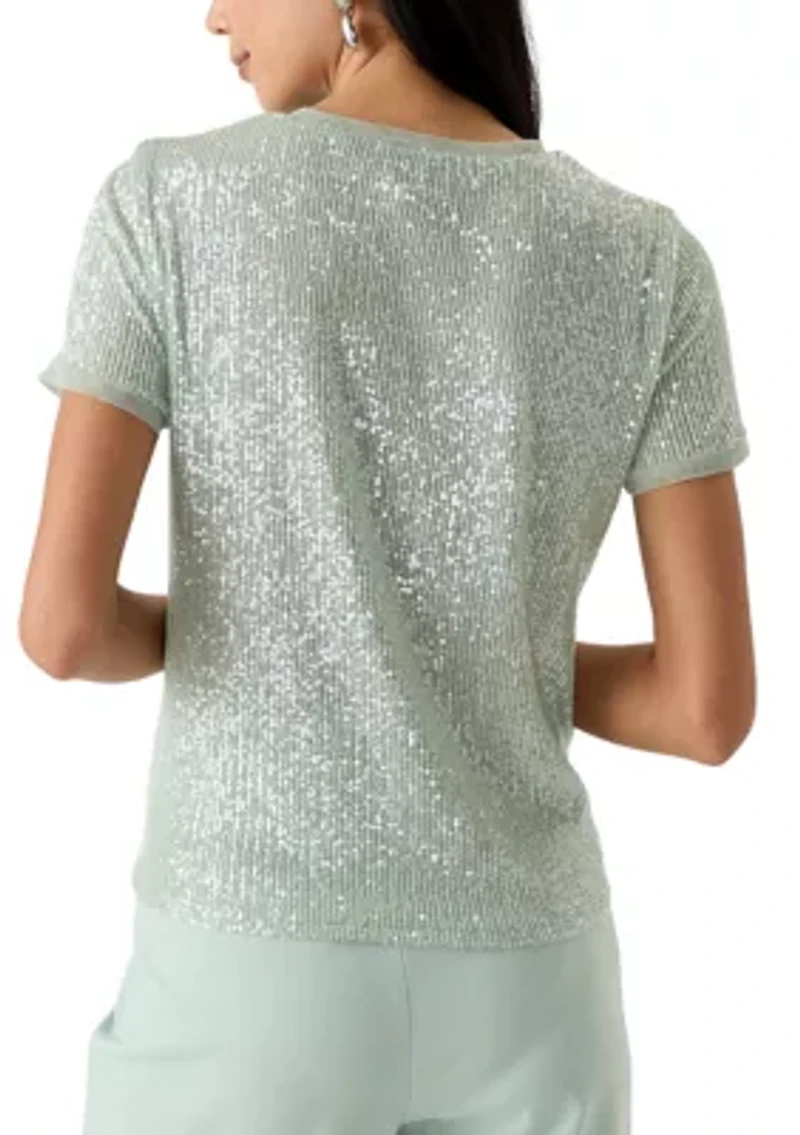 Petite Short Sleeve Sequin T-Shirt