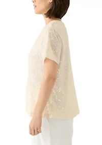 Petite Short Sleeve Sequin T-Shirt
