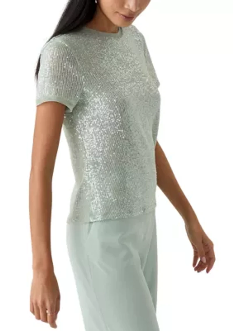 Petite Short Sleeve Sequin T-Shirt