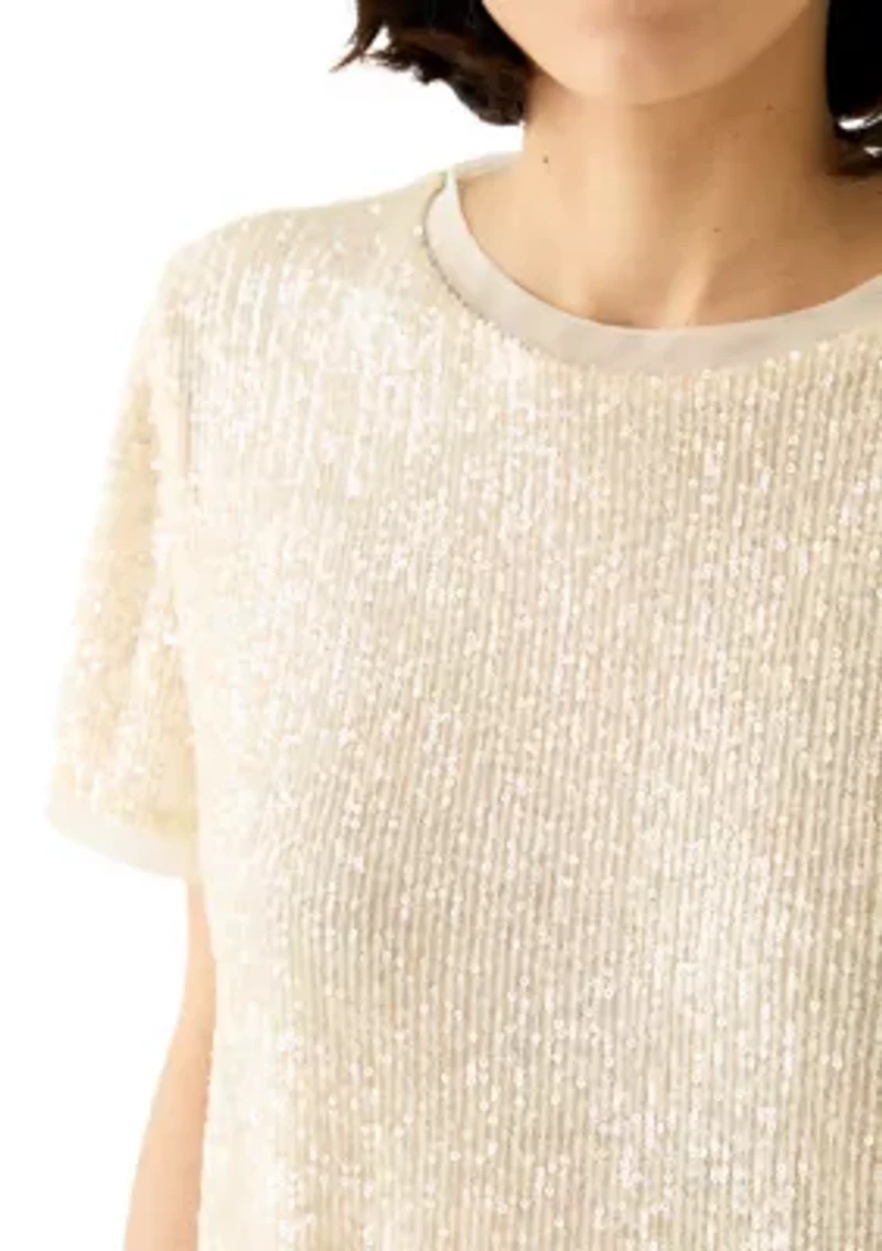 Petite Short Sleeve Sequin T-Shirt