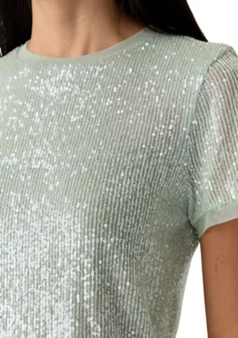 Petite Short Sleeve Sequin T-Shirt