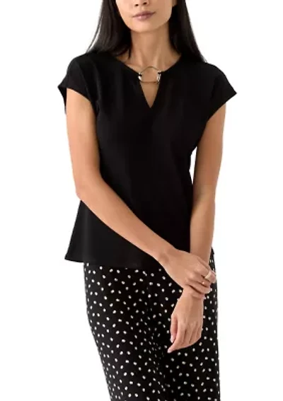 Petite Short Sleeve Keyhole Top