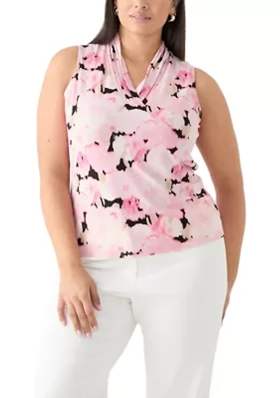 Plus Triple Pleated Printed Top