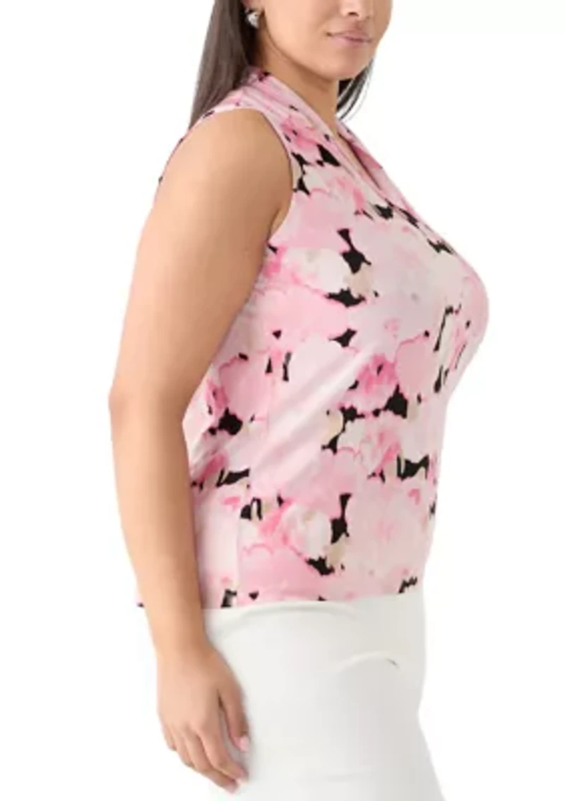Plus Triple Pleated Printed Top