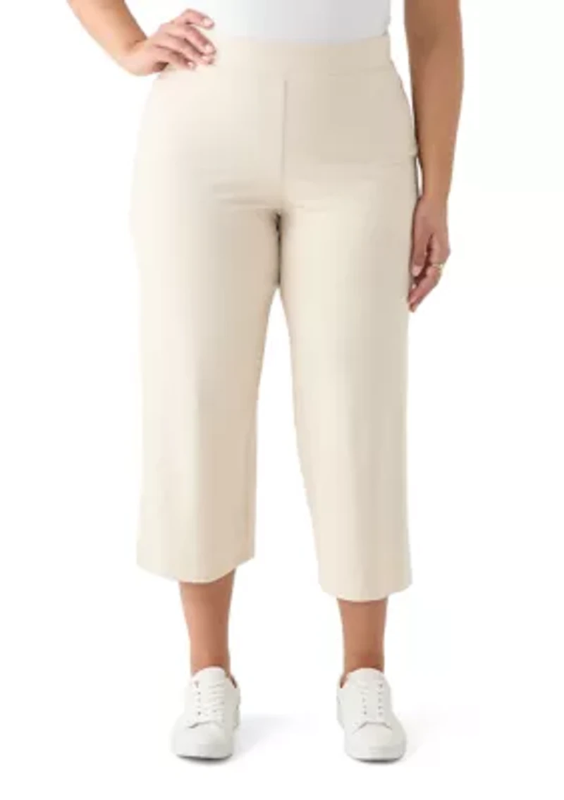 Plus French Terry Wide Leg Cropped Pants