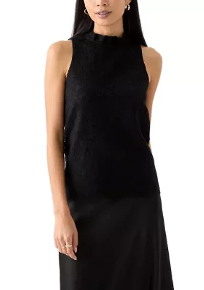 Petite Sleeveless Ruffle Neck Blouse