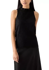 Petite Sleeveless Ruffle Neck Blouse