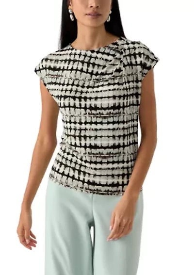 Petite Printed Asymmetrical Neck Blouse
