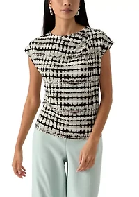 Petite Printed Asymmetrical Neck Blouse