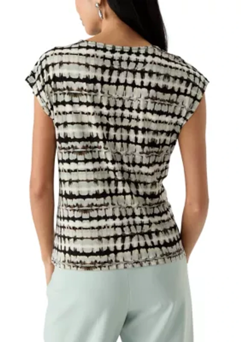 Petite Printed Asymmetrical Neck Blouse