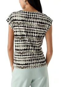 Petite Printed Asymmetrical Neck Blouse