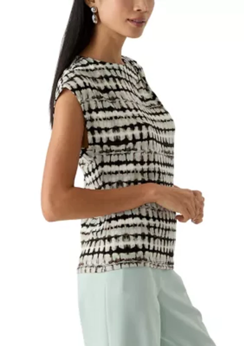 Petite Printed Asymmetrical Neck Blouse