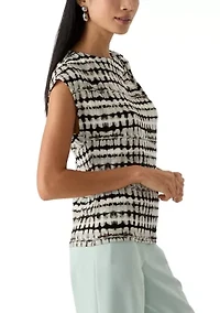 Petite Printed Asymmetrical Neck Blouse