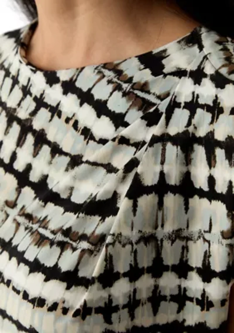 Petite Printed Asymmetrical Neck Blouse