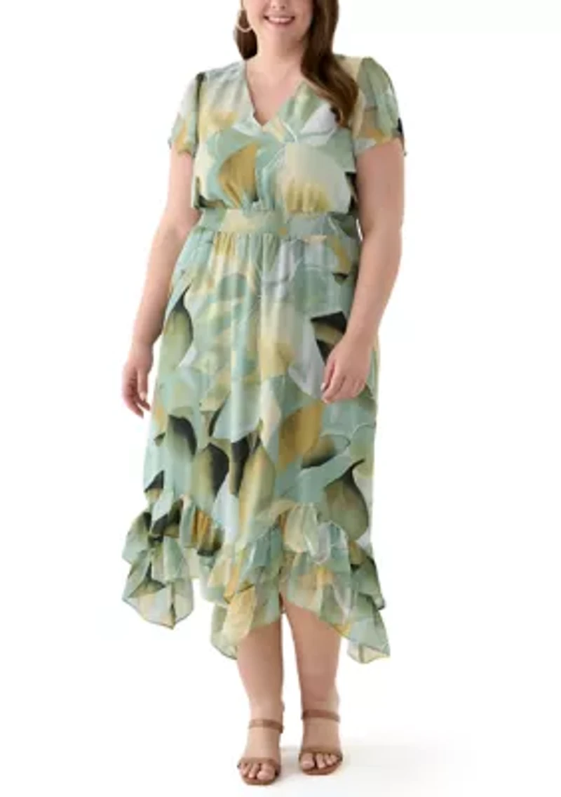 Plus Asymmetrical Hem Tea Length Dress