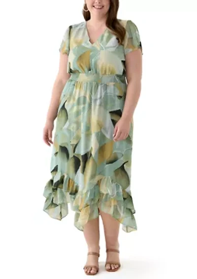 Plus Asymmetrical Hem Tea Length Dress