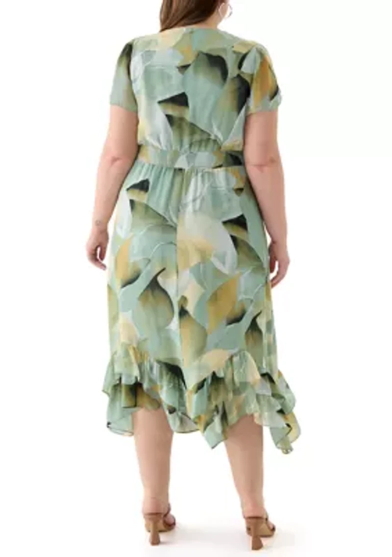 Plus Asymmetrical Hem Tea Length Dress