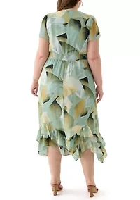 Plus Asymmetrical Hem Tea Length Dress