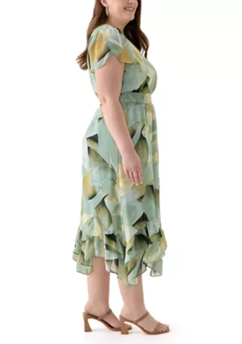 Plus Asymmetrical Hem Tea Length Dress