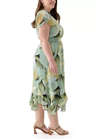 Plus Asymmetrical Hem Tea Length Dress