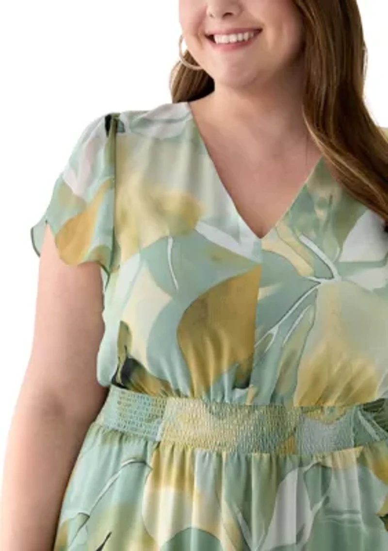 Plus Asymmetrical Hem Tea Length Dress