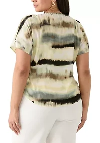 Plus Dolman Sleeve Boat Neck Printed Top