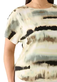 Plus Dolman Sleeve Boat Neck Printed Top