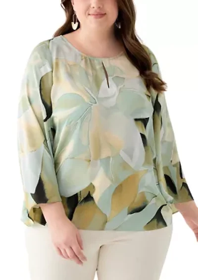 Plus Satin Keyhole Blouse