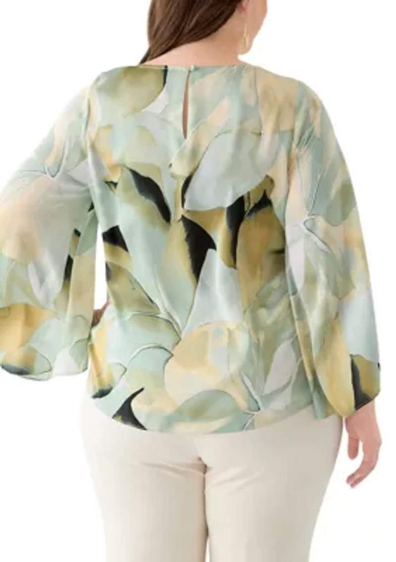 Plus Satin Keyhole Blouse
