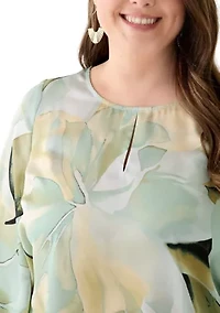 Plus Satin Keyhole Blouse