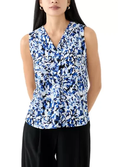Petite Pleat Front Printed Blouse
