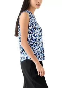 Petite Pleat Front Printed Blouse