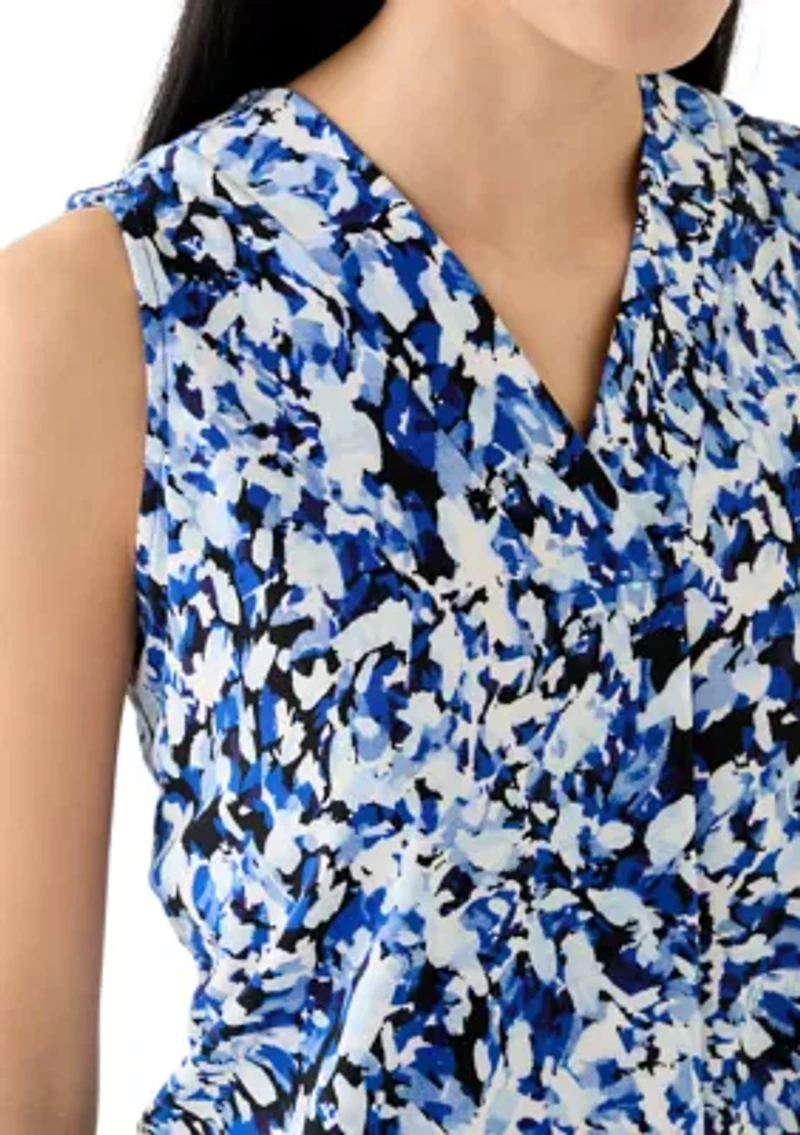 Petite Pleat Front Printed Blouse