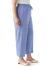 Plus Pull On Drawstring Wide Leg Linen Cropped Pants