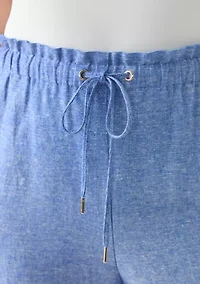 Plus Pull On Drawstring Wide Leg Linen Cropped Pants