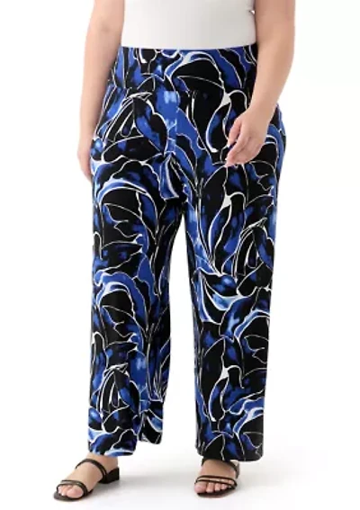 Plus High Rise Pull On Wide Leg Knit Pants