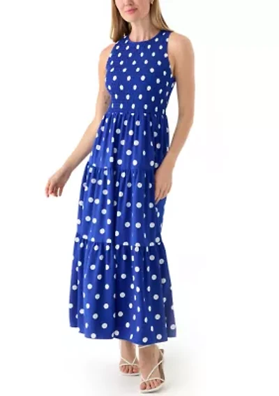 Petite Sleeveless Polka Dot Midi Dress