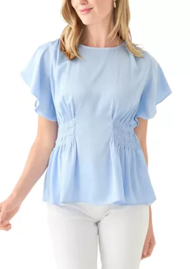 Petite Flutter Sleeve Side Ruched Blouse