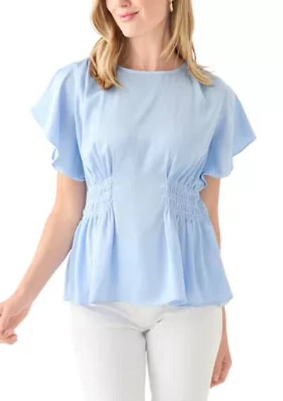 Petite Flutter Sleeve Side Ruched Blouse