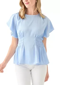 Petite Flutter Sleeve Side Ruched Blouse